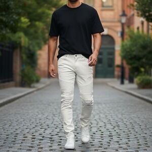Divided Men's Distressed Ripped White Skinny Jeans Button Fly Y2K 36/34 NEW TAGS